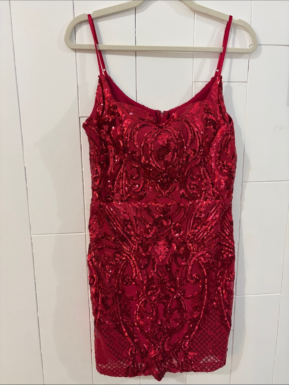 Windsor Red Sequin Embellished Spaghetti Strap Dress